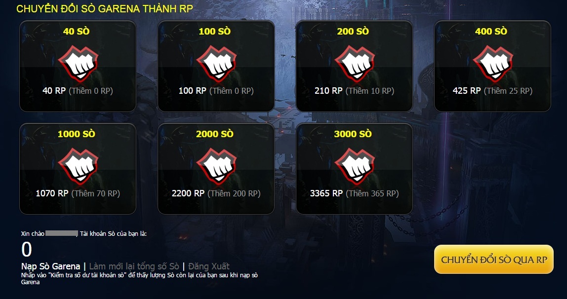 nạp sò garena